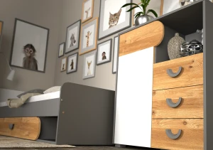 Nachttisch für Jugendzimmer Carini CA12 Nash Eiche/Weiß Brillant/Graphit