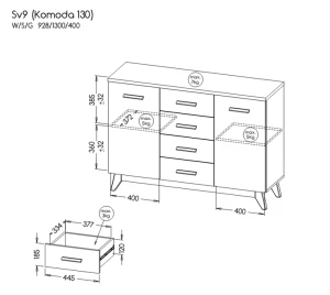 Wohnzimmerkommode 130 cm Sven SV9 Nash Eiche/Andersen Kiefer