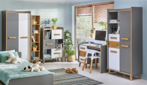 Kleiderschrank 90 cm für das Jugendzimmer Verso W1 Eiche Riveria/Weiß/Antrazit