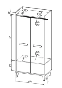 Kleiderschrank 90 cm für das Jugendzimmer Verso W1 Eiche Riveria/Weiß/Antrazit