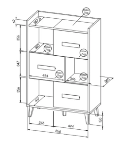 Bücherschrank mit Schubladen 90 cm zum Jugendzimmer Verso W5 Riveria Eiche/Weiß/Anthrazit