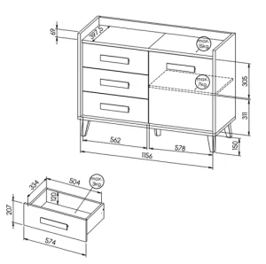 Kommode 120 cm für das Jugendzimmer Verso W6 Riveria Eiche/Weiß/Anthrazit