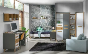 Schreibtisch 120 cm für Jugendmöbel W8 Eiche Riveria/Weiß/Antrazit