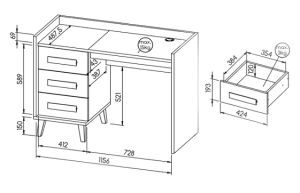 Schreibtisch 120 cm für Jugendmöbel W8 Eiche Riveria/Weiß/Antrazit