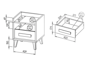 Nachttisch für junge Erwachsene 120 cm Verso W11 Riveria Eiche/Weiß/Anthrazit