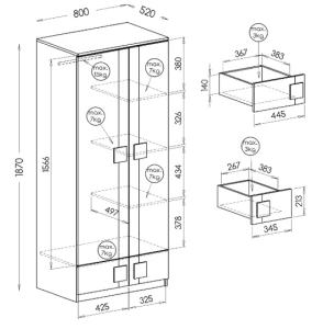 Garderobe 80 cm Gumi G1 Weiß/Antrazit