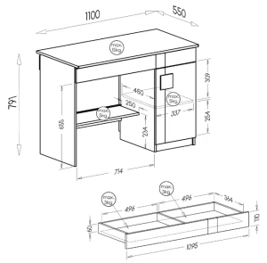 Schreibtisch 110 cm Gumi G6 Weiß/Antrazit