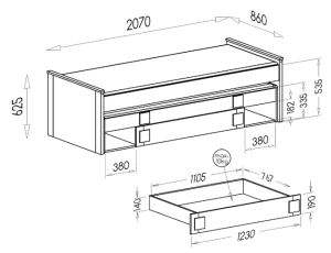 Ausziehbares Bett 80x200 cm Gumi G16 Weiß/Antrazit