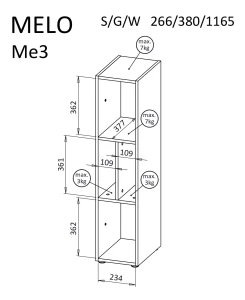 Bücherregal für Schlafzimmer und Wohnzimmer Melo ME3 Eiche Artisan