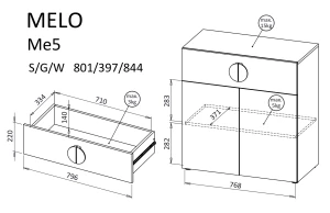 Kommode für Schlafzimmer und Wohnzimmer Melo ME5 Kaschmir Eiche Artisan