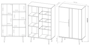 Vitrine für Wohnzimmer 90 cm Pinelli PN-05 Schwarz Graphit/Kapitänsdeck