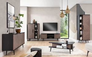 Vitrine für Wohnzimmer 90 cm Pinelli PN-05 Schwarz Graphit/Kapitänsdeck