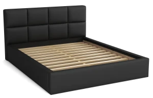 Doppelbett 140x200 mit Matratze - Alaska Schwarzes Ökoleder