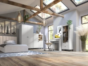 Schlafzimmerschrank Mossa MO1 Weiß/Whiskyeiche