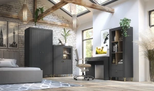 Schlafzimmerschrank Mossa MO1 Schwarz/Whiskyeiche