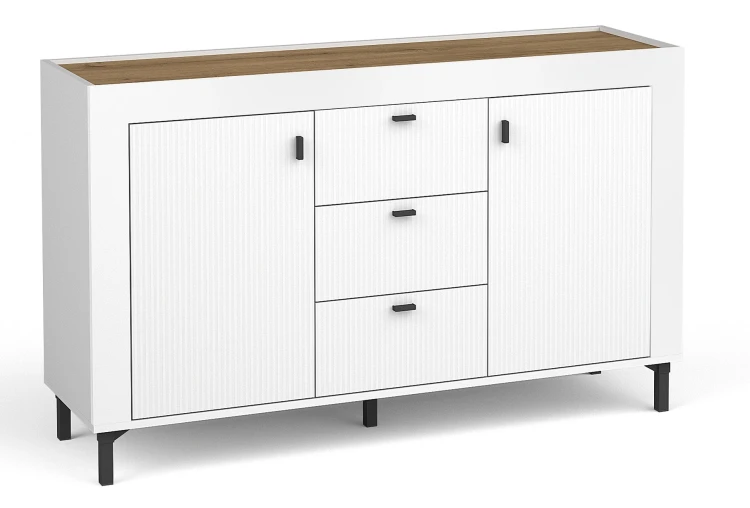 Kommode mit 3 Schubladen für das Wohnzimmer Mossa MO6 Weiß/Whiskyeiche
