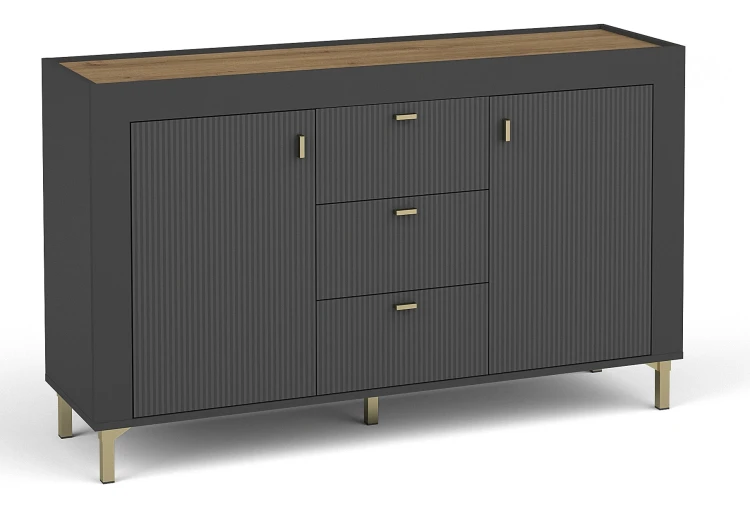Kommode mit 3 Schubladen für das Wohnzimmer Mossa MO6 Schwarz/Whiskyeiche