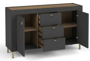 Kommode mit 3 Schubladen für das Wohnzimmer Mossa MO6 Schwarz/Whiskyeiche