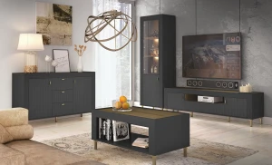 Kommode mit 3 Schubladen für das Wohnzimmer Mossa MO6 Schwarz/Whiskyeiche