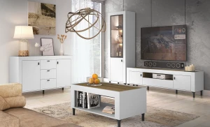 Wohnzimmer Couchtisch Mossa MO9 Weiß/Whiskyeiche