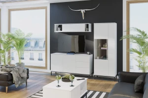 Vitrine für das Wohnzimmer mit LED Querty Weiß