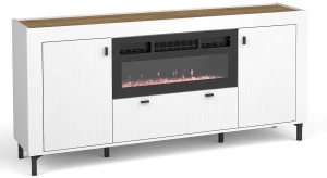Wohnzimmerkommode Mossa MO7 mit Kamin  Weiß/Whiskyeiche
