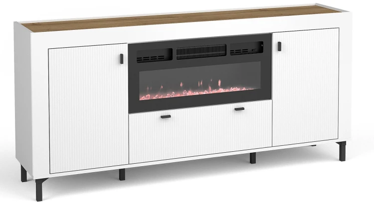 Wohnzimmerkommode Mossa MO7 mit Kamin  Weiß/Whiskyeiche