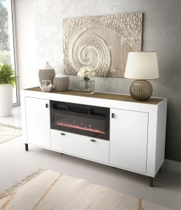 Wohnzimmerkommode Mossa MO7 mit Kamin  Weiß/Whiskyeiche