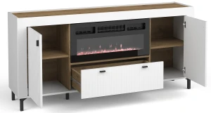 Wohnzimmerkommode Mossa MO7 mit Kamin  Weiß/Whiskyeiche