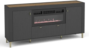 Wohnzimmerkommode Mossa MO7 mit Kamin Schwarz /Whiskyeiche