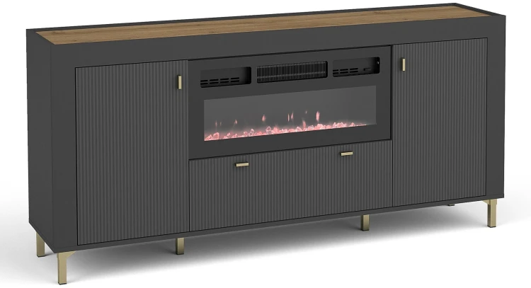 Wohnzimmerkommode Mossa MO7 mit Kamin Schwarz /Whiskyeiche