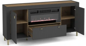 Wohnzimmerkommode Mossa MO7 mit Kamin Schwarz /Whiskyeiche