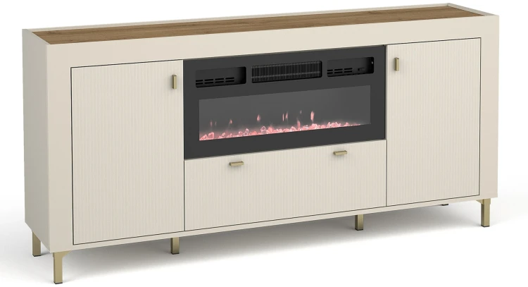 Wohnzimmerkommode Mossa MO7 mit Kamin Cashmere/Whiskyeiche