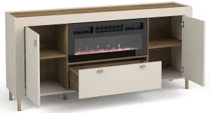 Wohnzimmerkommode Mossa MO7 mit Kamin Cashmere/Whiskyeiche