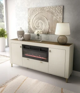 Wohnzimmerkommode Mossa MO7 mit Kamin Cashmere/Whiskyeiche