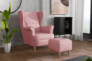 Ohrensessel mit Fußhocker Denver Rosa