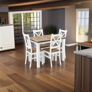 Tisch mit 4 Stühlen Z055 Weiß/Eiche lefkas