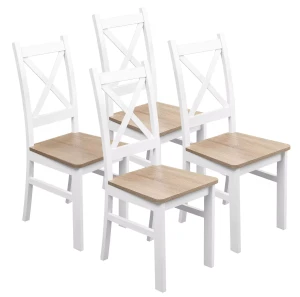 Satz von 4x Holzstuhl KRT Weiß/Eiche Sonoma