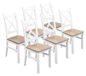 Satz von 6x Holzstuhl KRT Weiß/Eiche Sonoma