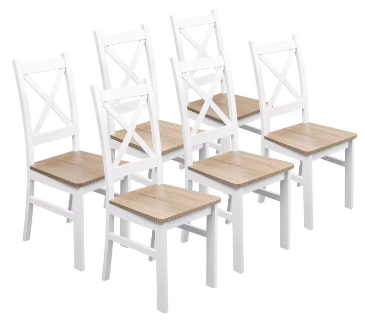 Satz von 6x Holzstuhl KRT Weiß/Eiche Sonoma