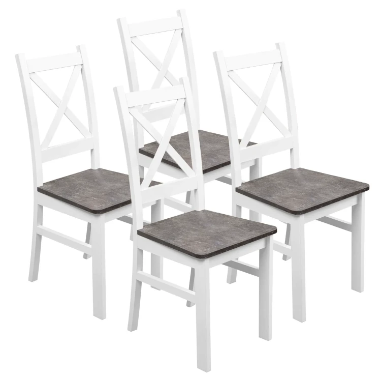 Satz von 4x Holzstuhl KRT Weiß/Beton