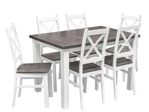 Satz von 6x Holzstuhl KRT Weiß/Beton