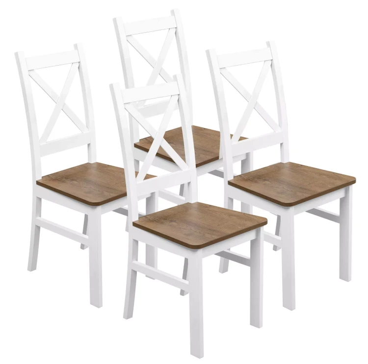 Satz von 4x Holzstuhl KRT Weiß/Eiche Lefkas
