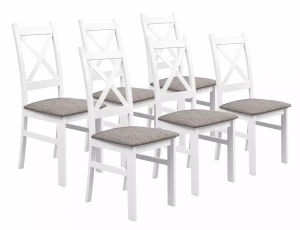 Satz von 6x Holzstuhl KRZ Weiß/Hellbraun