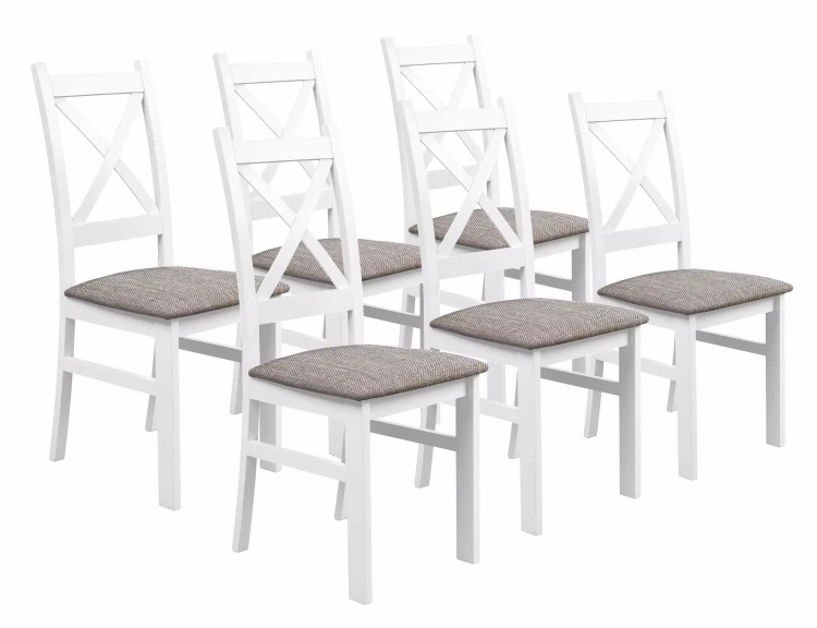 Satz von 6x Holzstuhl KRZ Weiß/Hellbraun