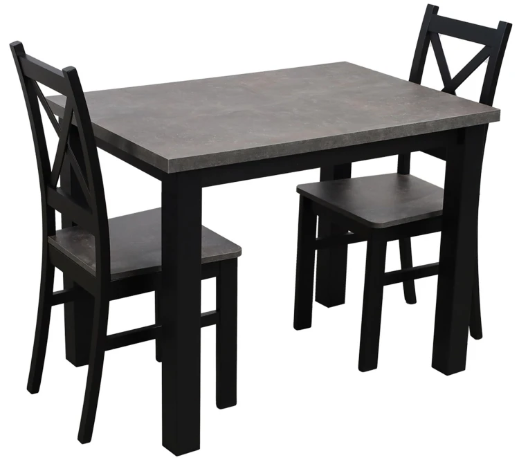 Tisch-Set 100x70 mit 2 Stühlen M001-2 Schwarz/Beton