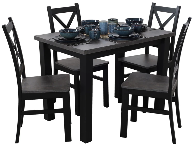 Tisch-Set 120x80 mit 4 Stühlen M002-4 Schwarz/Beton