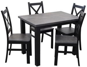Tisch-Set 120x80 mit 4 Stühlen M002-4 Schwarz/Beton