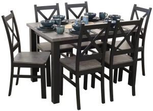 Tisch-Set 120x80 mit 6 Stühlen M002-6 Schwarz/Beton
