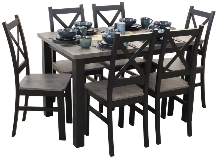 Tisch-Set 120x80 mit 6 Stühlen M002-6 Schwarz/Beton